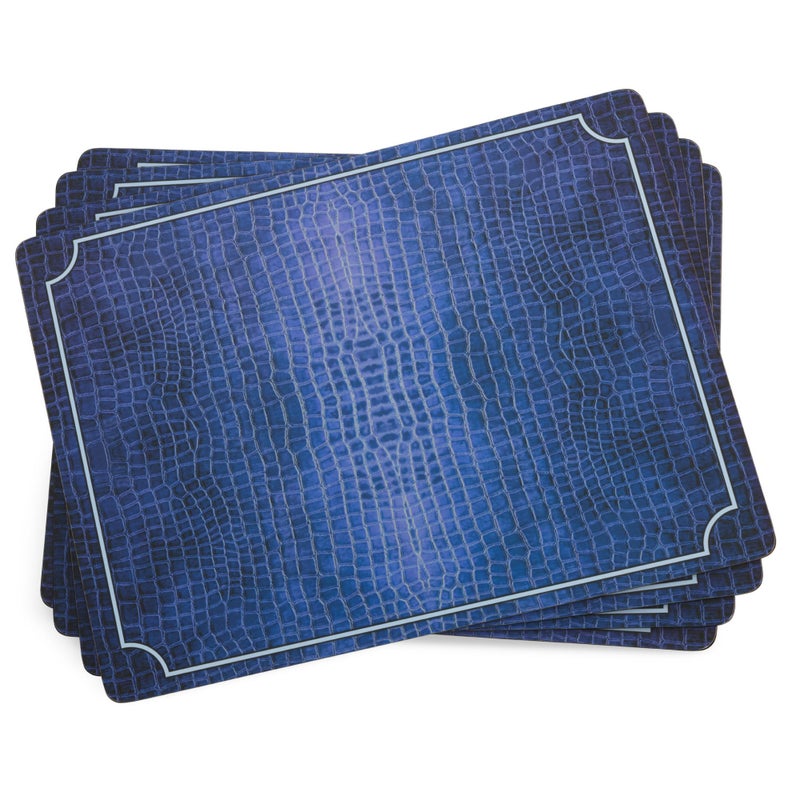 Pimpernel Blue Croc Leather Placemats, Set of 4 â€“ (15.7" x 11.7") Cork-Backed Table Mats with 5mm Padding, Decorative Navy Crocodile Design, Heat & Stain Resistant Dining Accessories - Image 1